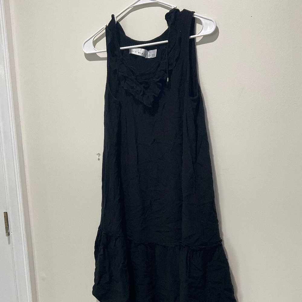 Black Rayon Tie-Neck Dress